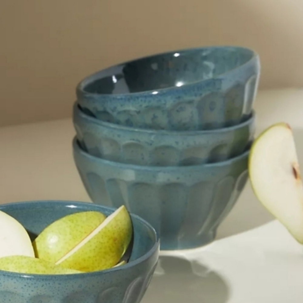 Anthropologie Mini Reactive Glaze Latte Bowls - set of 4 - Turquoise